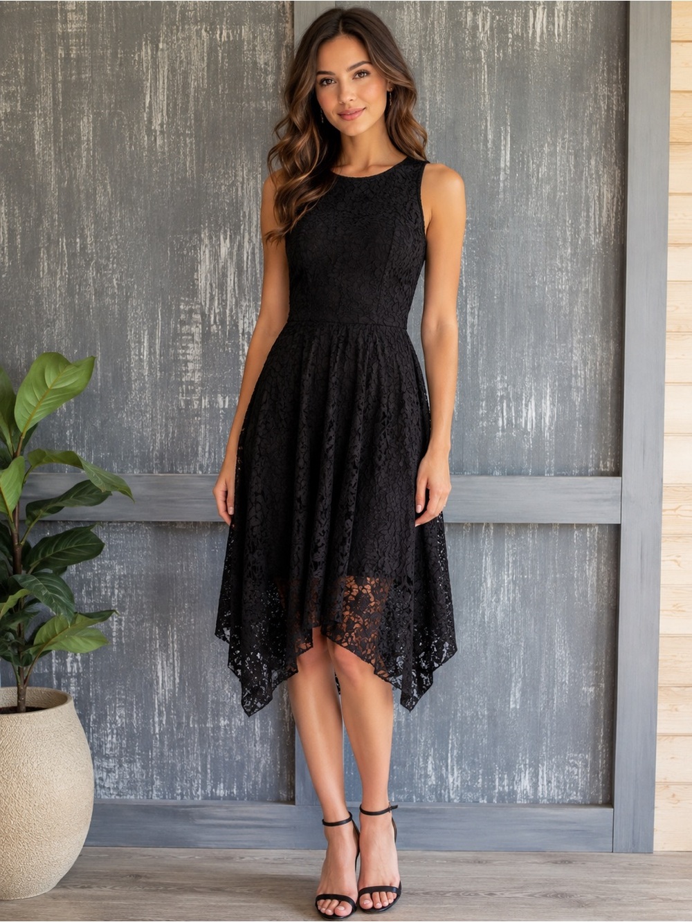 Milly Minis Black Lace Handkerchief Hem Dress Size 0-2 NWT